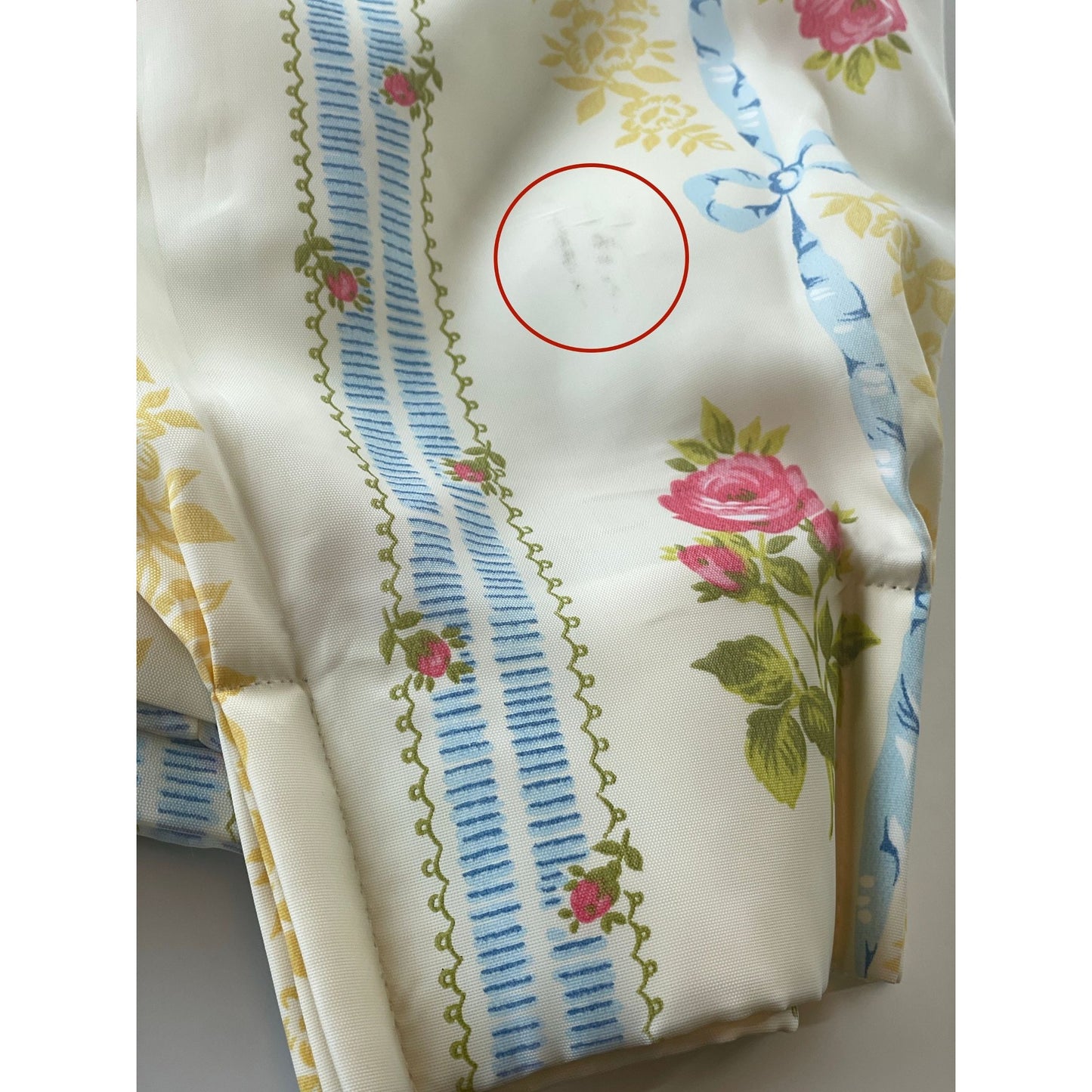 Vintage pleated curtain, blue, pink flowers, lined panel