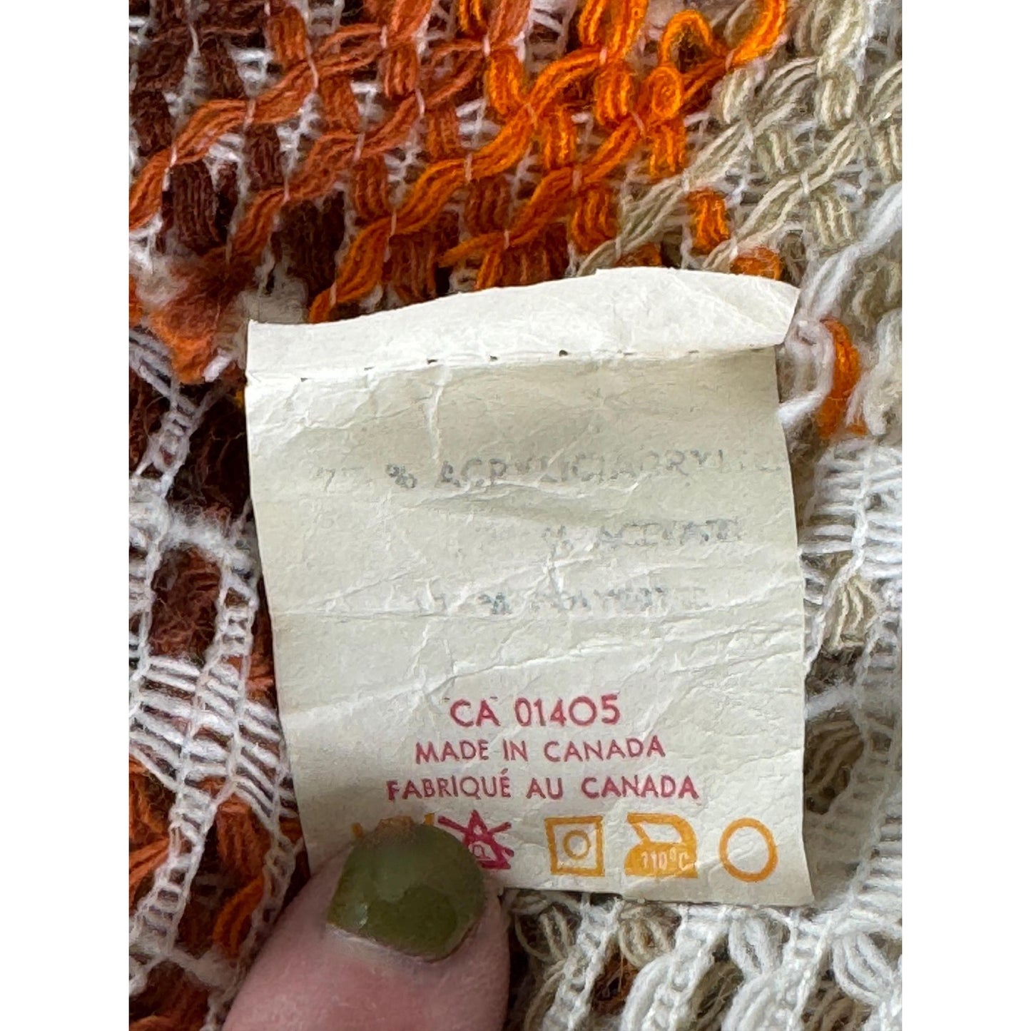 Vintage 70s curtain, white, orange groovy stripes, mesh panel