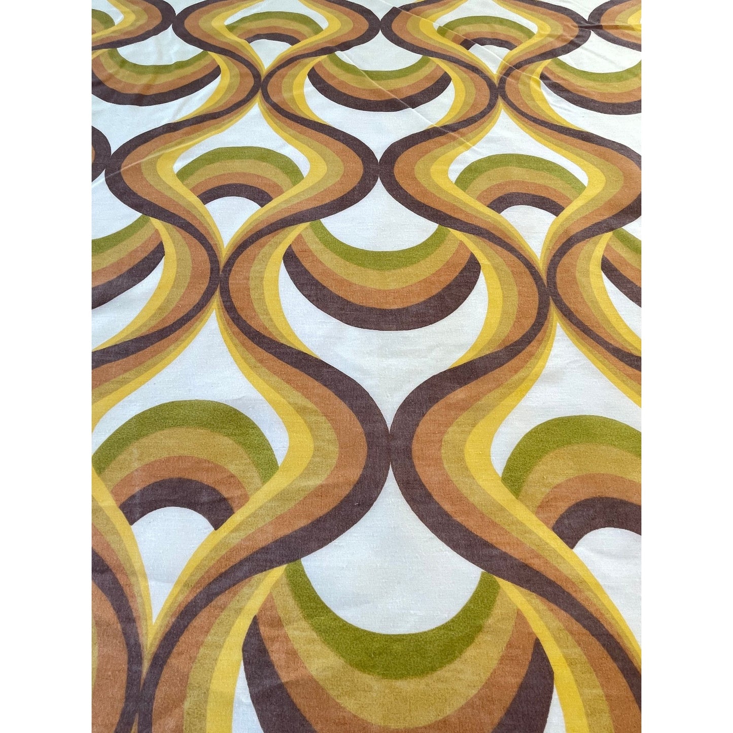 Vintage 70s curtain, bold orange green geometric print, single panel