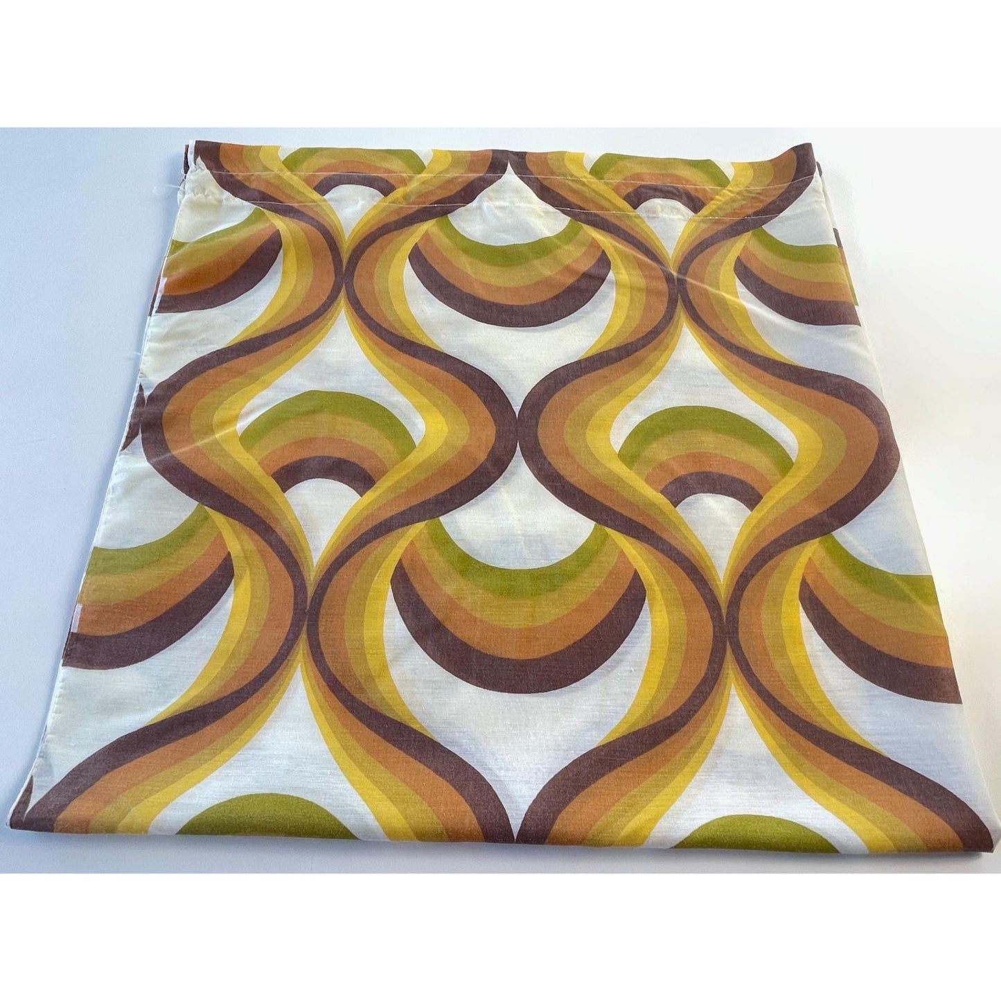 Vintage 70s curtain, bold orange green geometric print, single panel