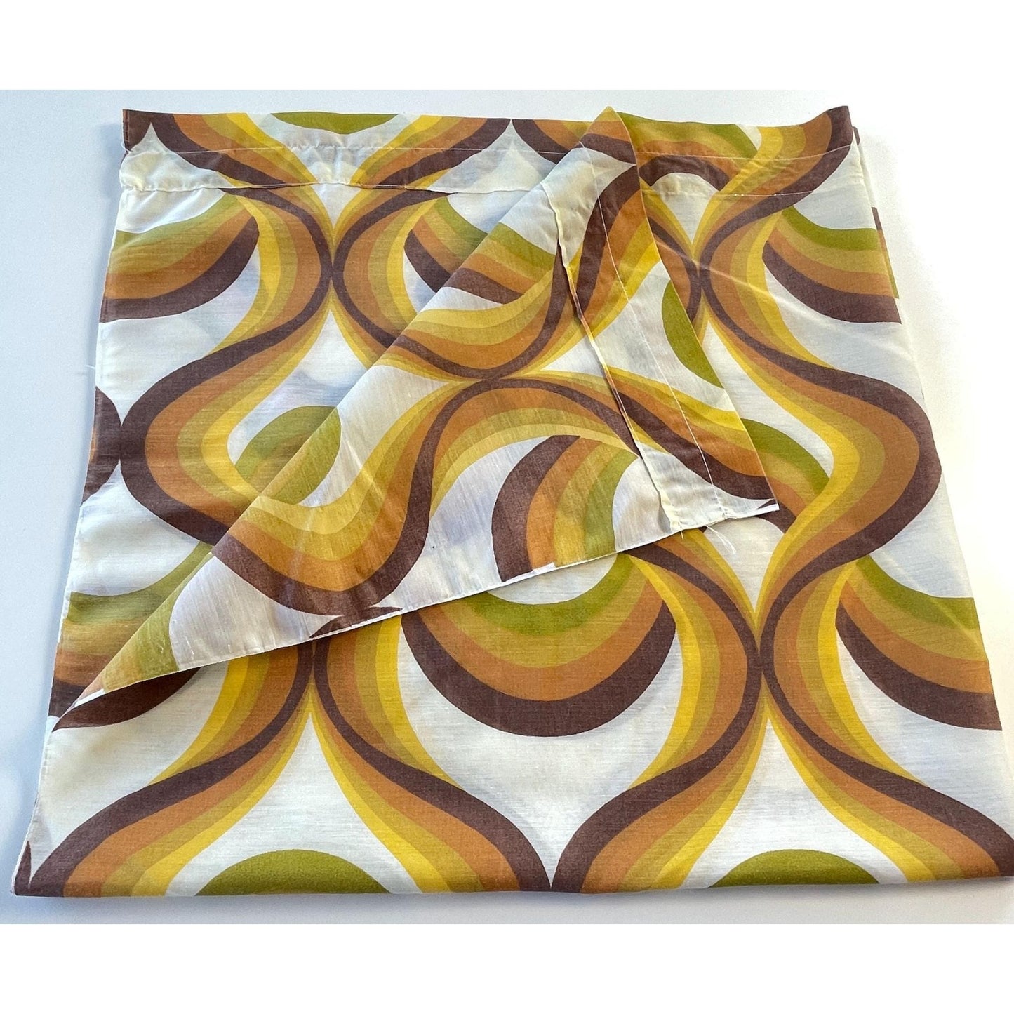 Vintage 70s curtain, bold orange green geometric print, single panel