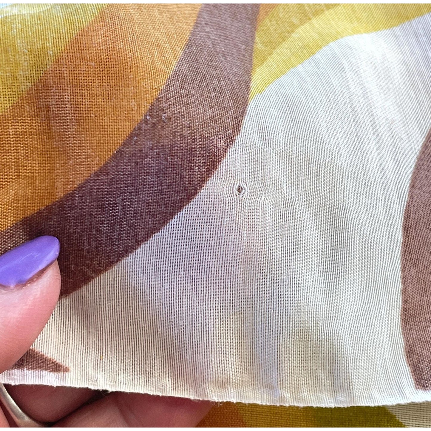 Vintage 70s curtain, bold orange green geometric print, single panel