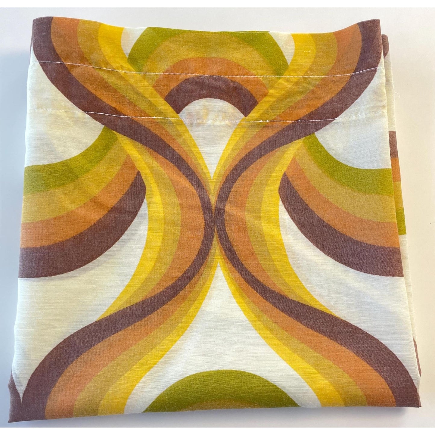 Vintage 70s curtain, bold orange green geometric print, single panel