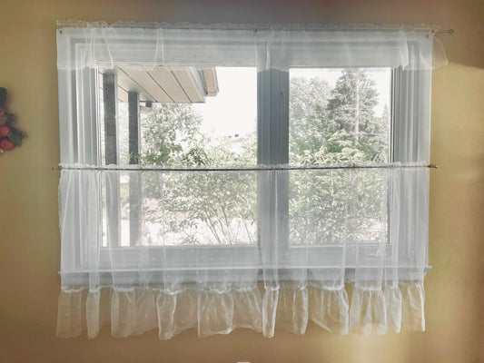 Vintage lace curtain panel or assorted valance, ivory