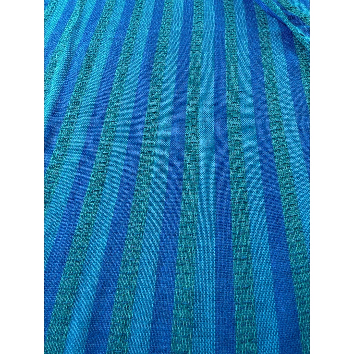 Vintage 70s curtain, striped peacock blue green panel