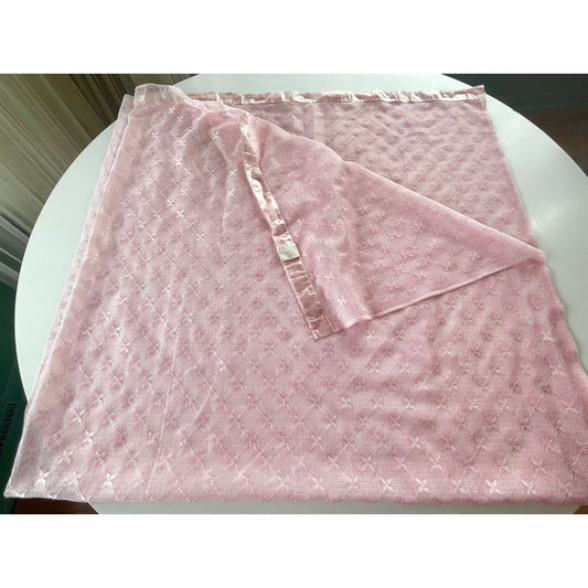 Vintage 80s  shower curtain, pink abstract pattern, mesh panel