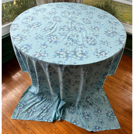 Vintage 70s flat/top sheet, blue, white & purple daisies, twin size bed, Pacific Mills