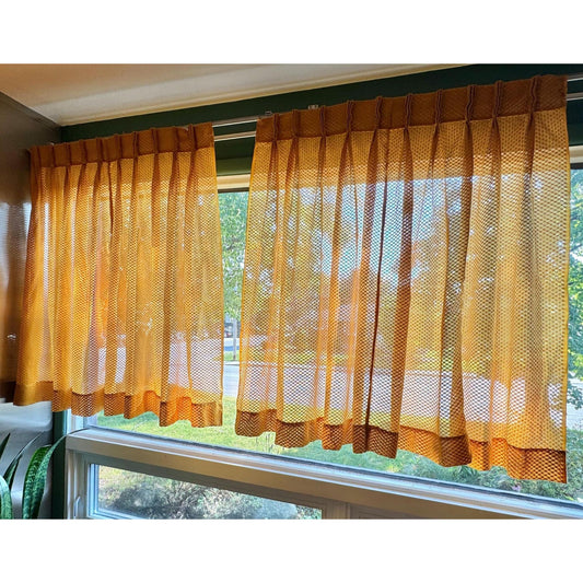 Vintage 70s pleated curtain, golden yellow honeycomb type mesh
