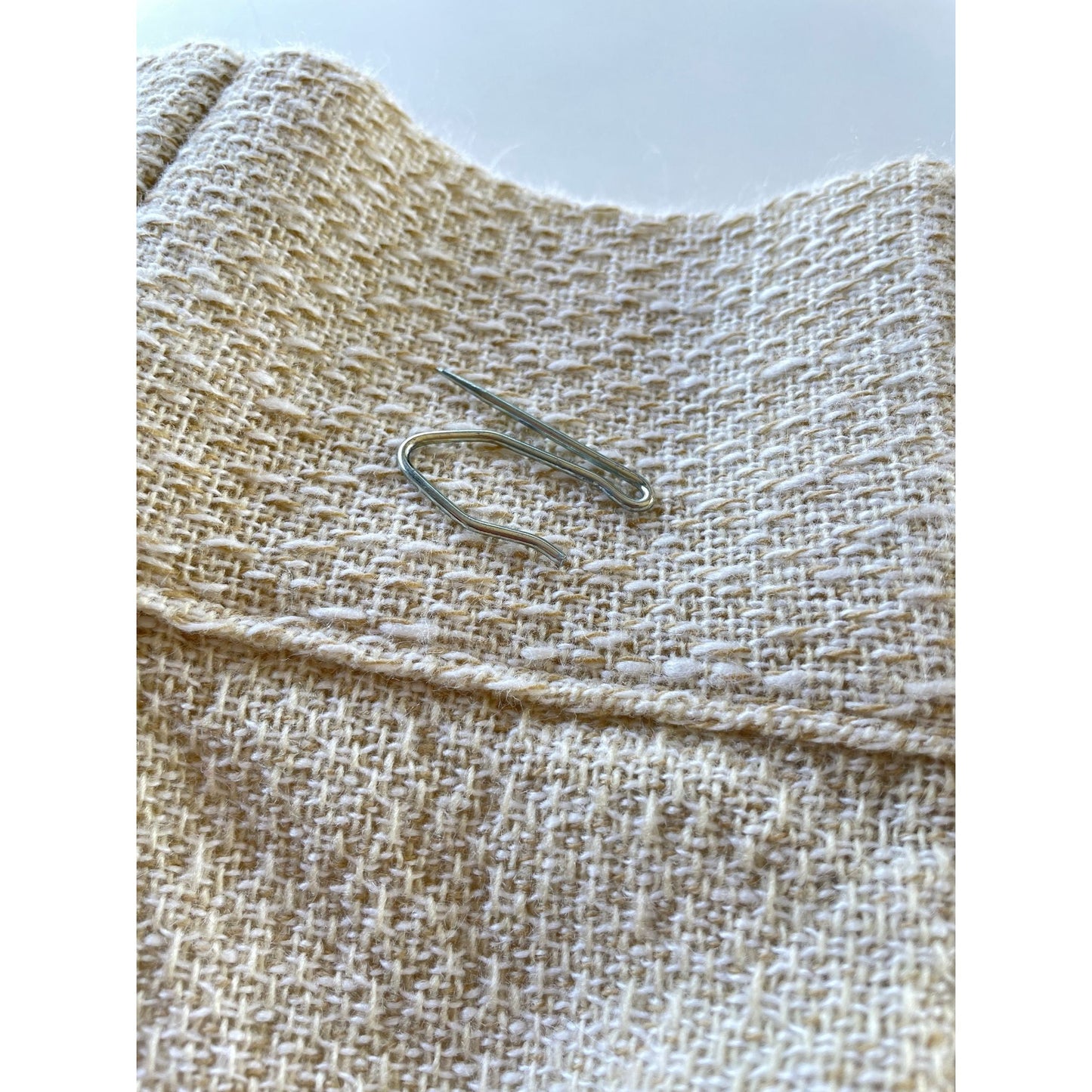 Vintage 70s pleated curtain, textured brown, brick red details