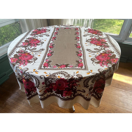 Vintage 70s floral tablecloth, rectangle, pink flowers