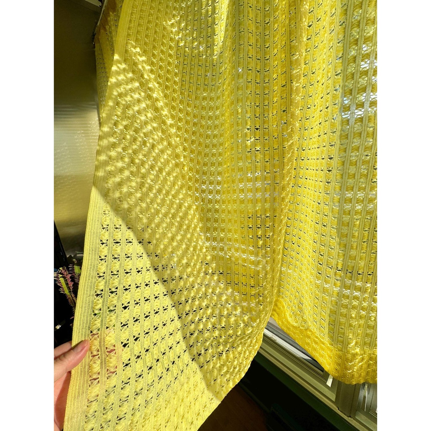 Vintage 70s curtain, yellow mesh panel