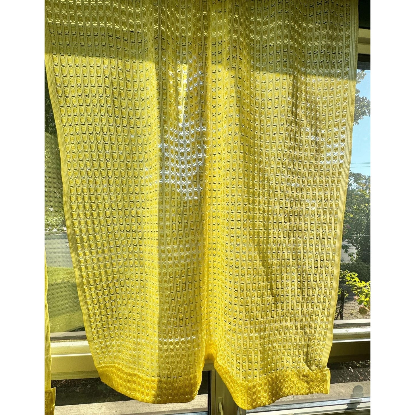 Vintage 70s curtain, yellow mesh panel