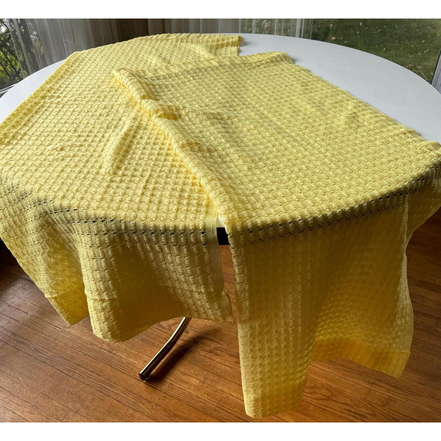 Vintage 70s curtain, yellow mesh panel