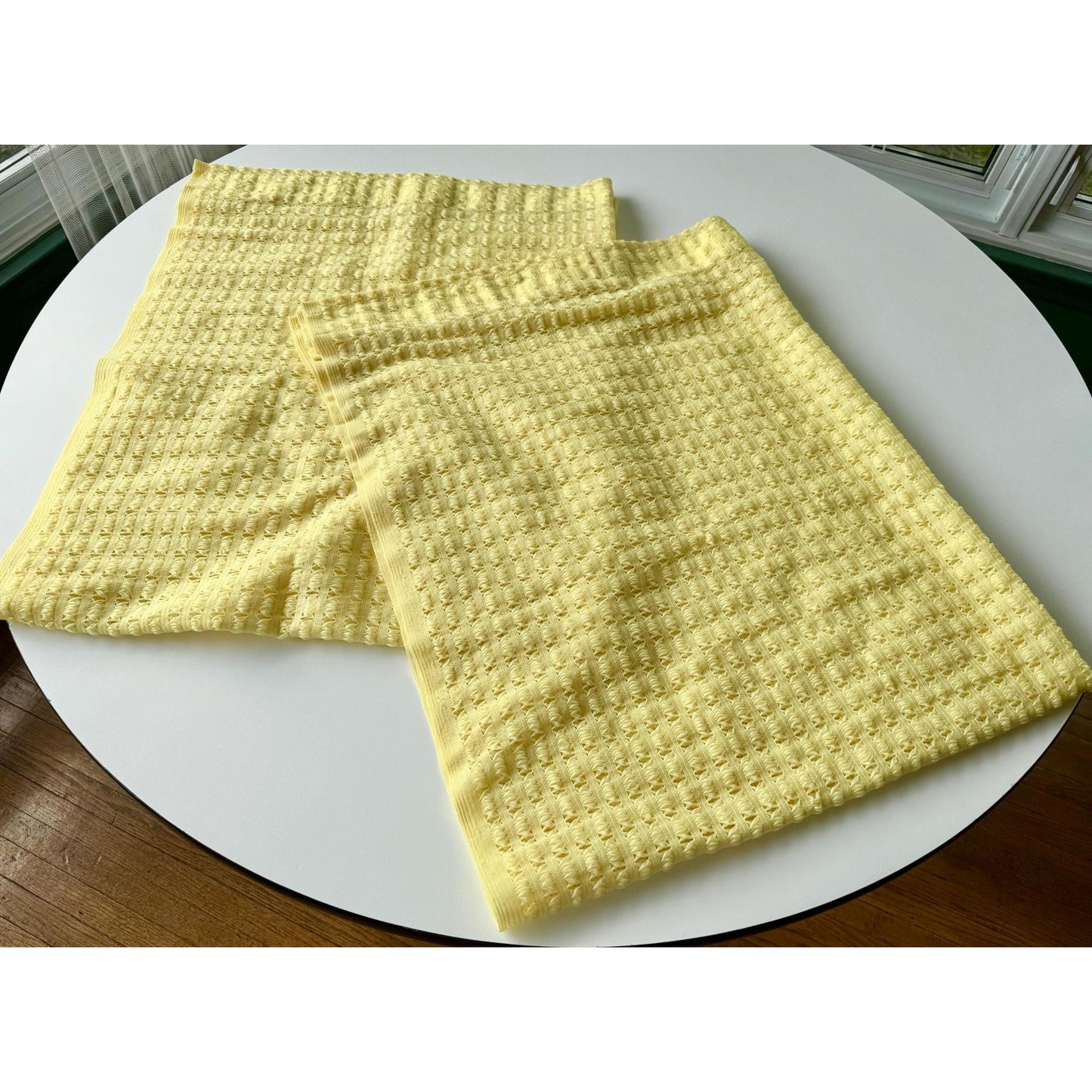 Vintage 70s curtain, yellow mesh panel