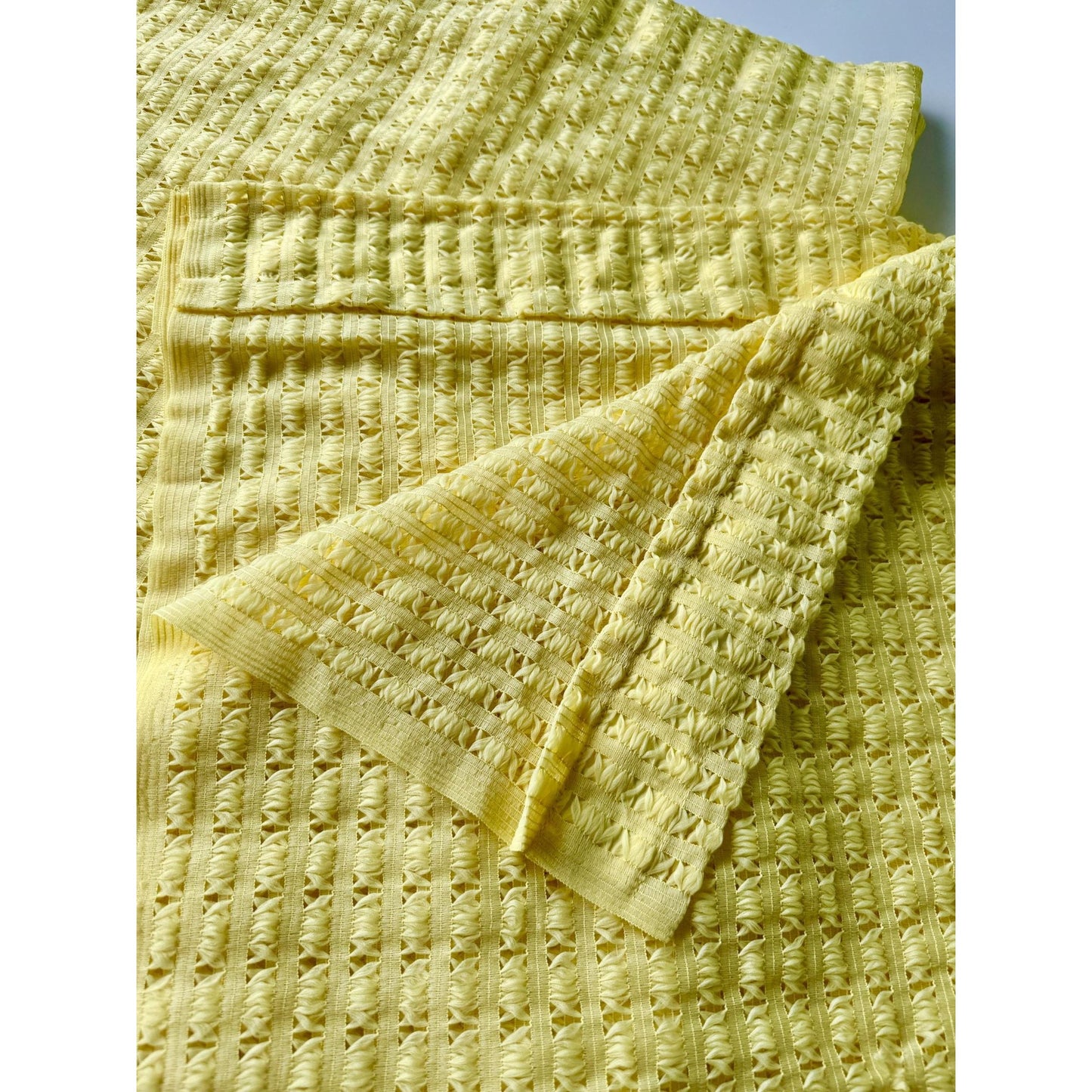 Vintage 70s curtain, yellow mesh panel
