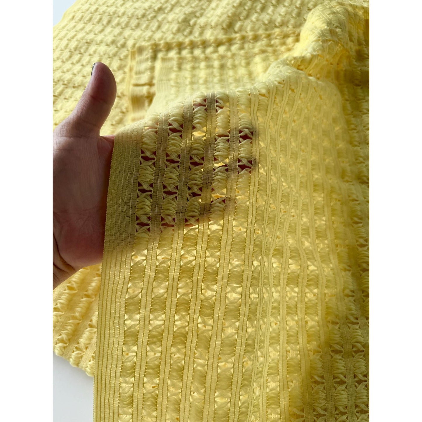 Vintage 70s curtain, yellow mesh panel