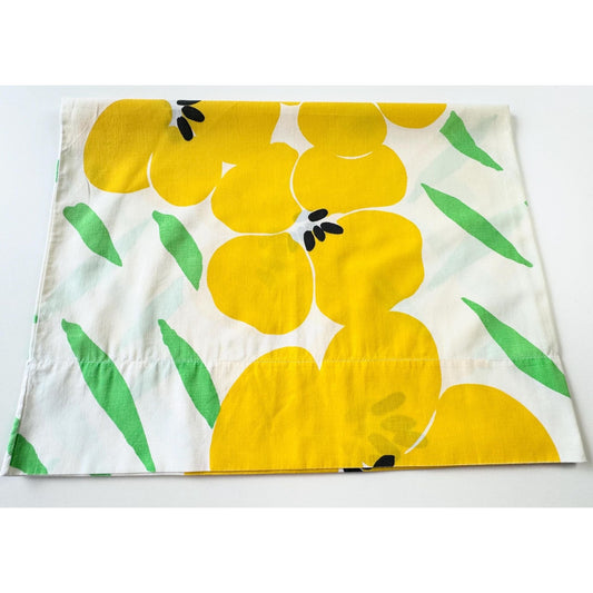 Vintage 1970s pillowcase, oversized yellow poppies, Burlington Mills