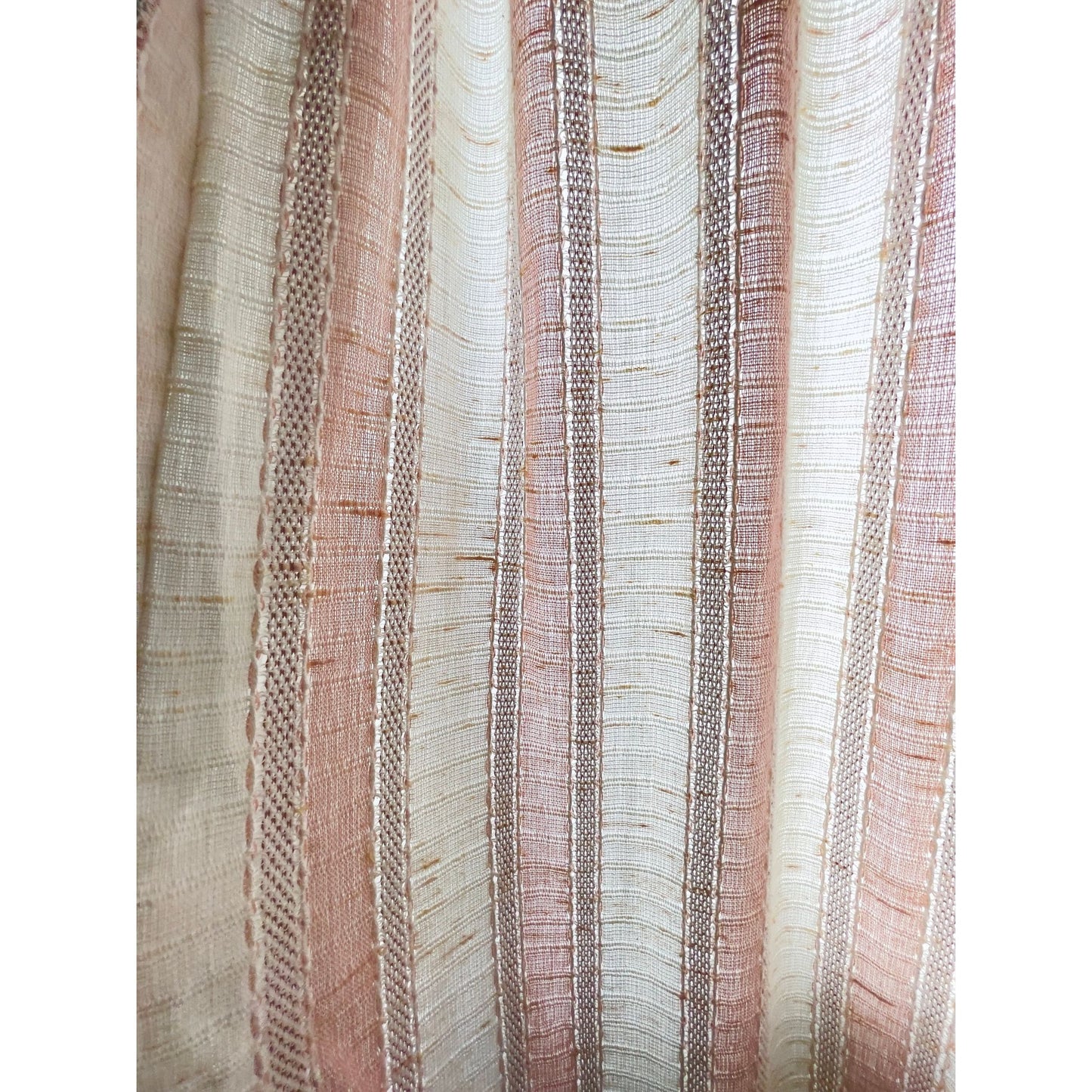 Vintage 80s pleated curtain, blush pink stripes, lined drape, JC Penney