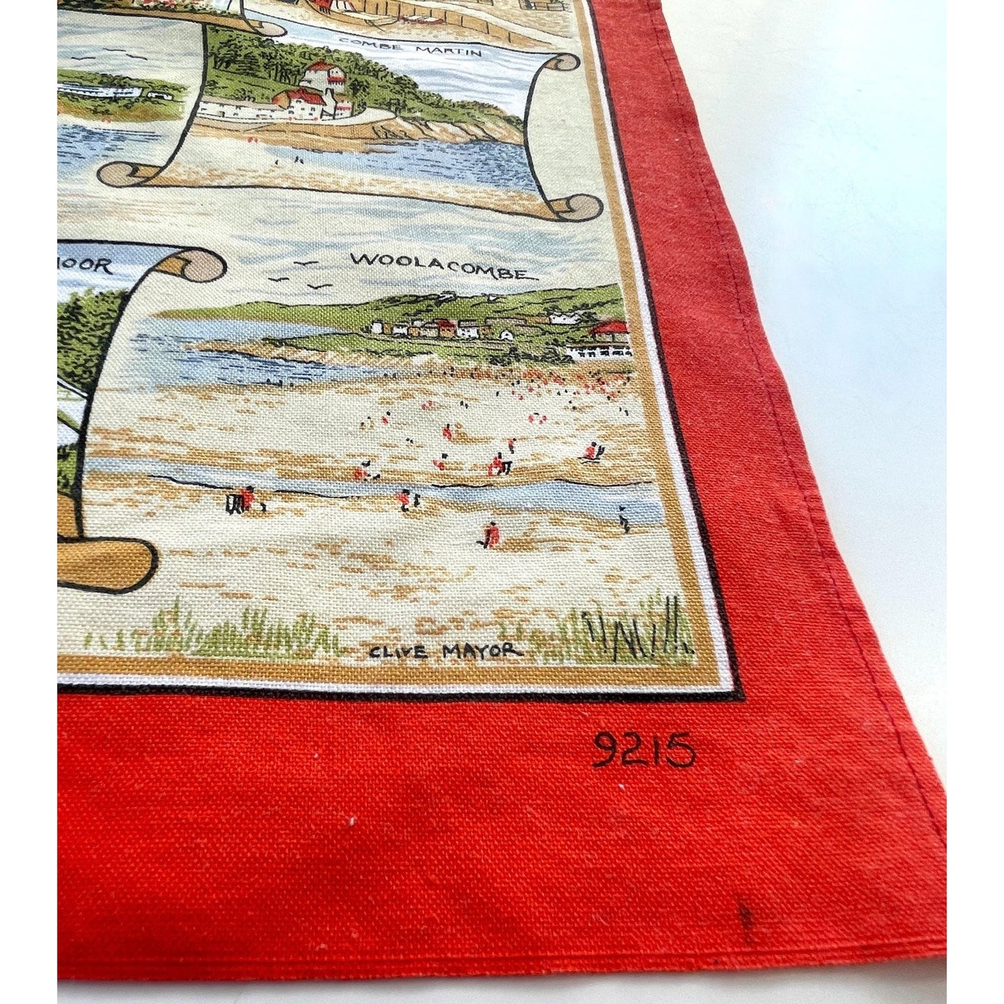Vintage North Devon tea towel, England map souvenir