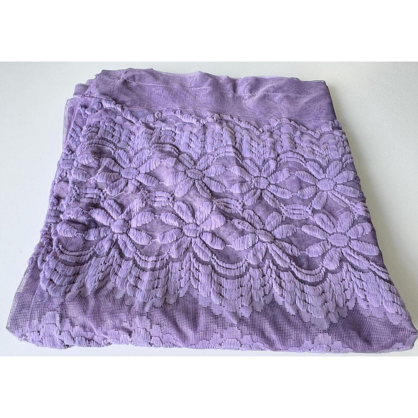 Vintage 70s curtain, purple/lavender, fuzzy floral mesh panel