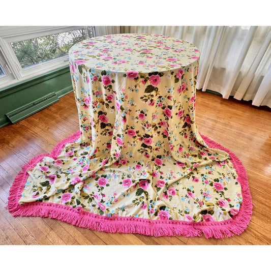 Vintage 1970s bed cover, pink floral fringed bedspread, double/queen size bed, TruPrest