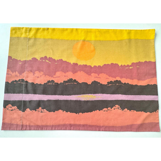 Vintage 1970s single pillowcase, abstract sunset pattern, Burlington