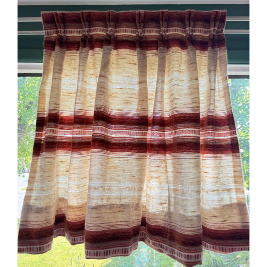 Vintage 70s pleated curtain, beige, rust and brown stripes