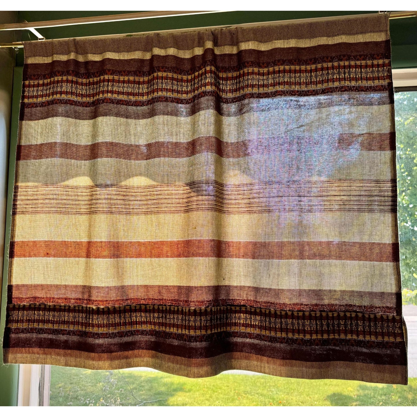 Vintage 70s curtain, brown, rust, orange, horizontal stripes