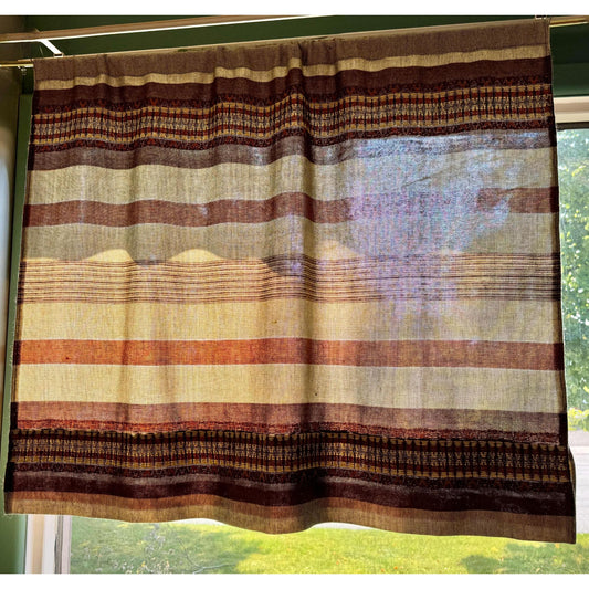 Vintage 70s curtain, brown, rust, orange, horizontal stripes