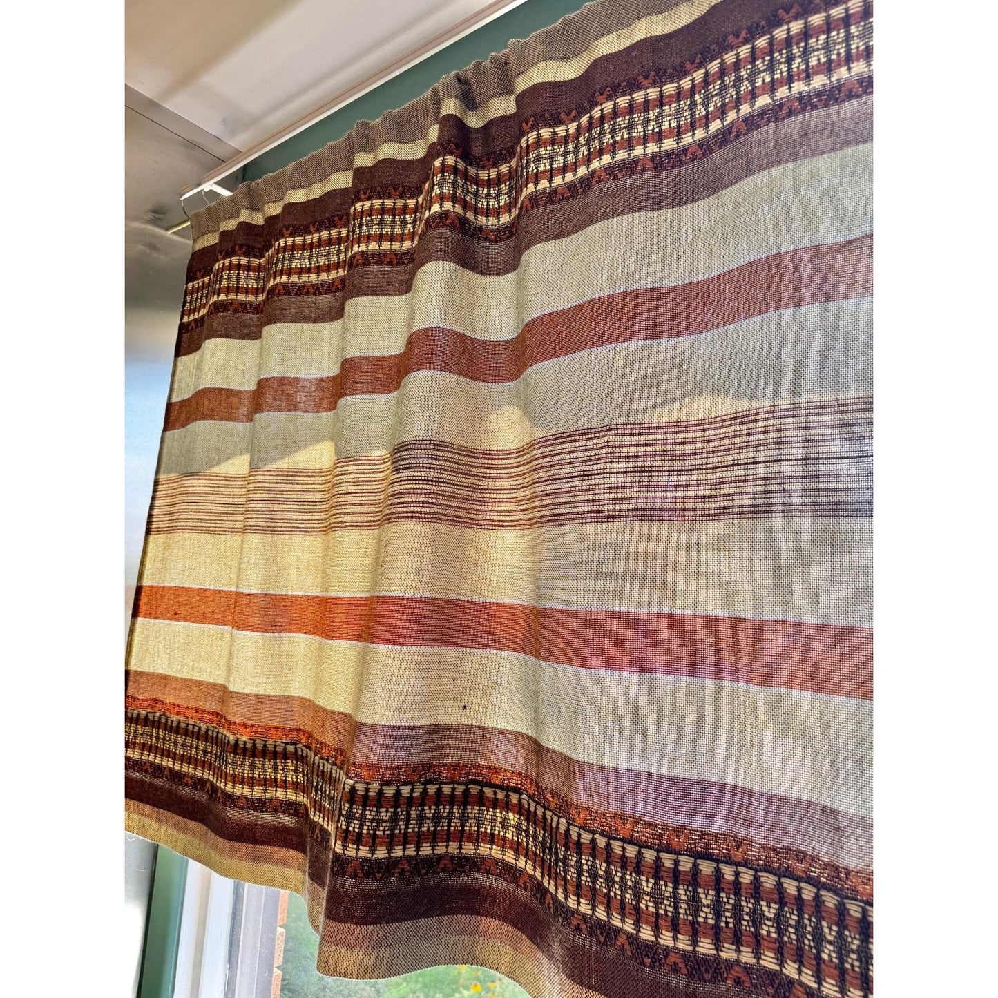 Vintage 70s curtain, brown, rust, orange, horizontal stripes