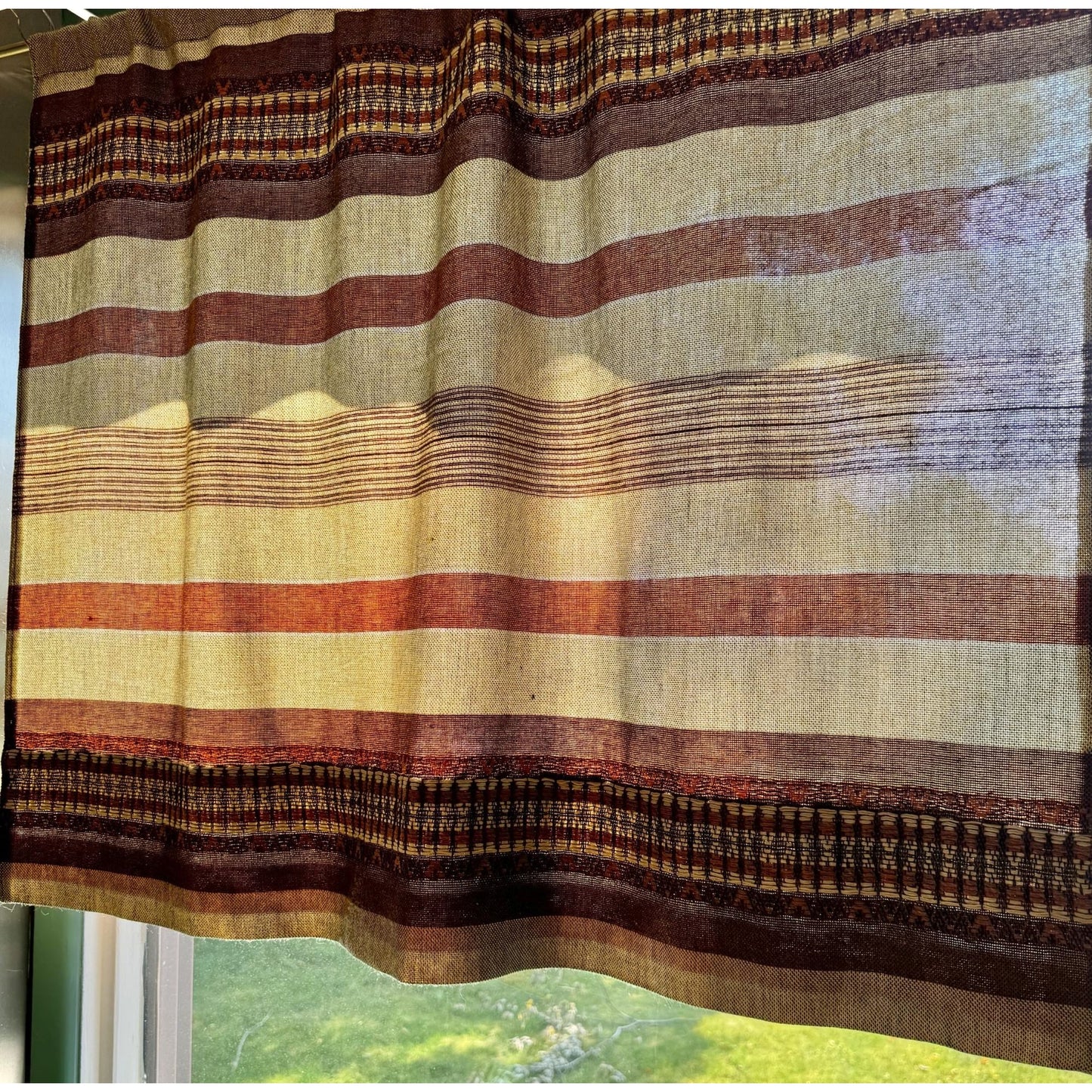 Vintage 70s curtain, brown, rust, orange, horizontal stripes