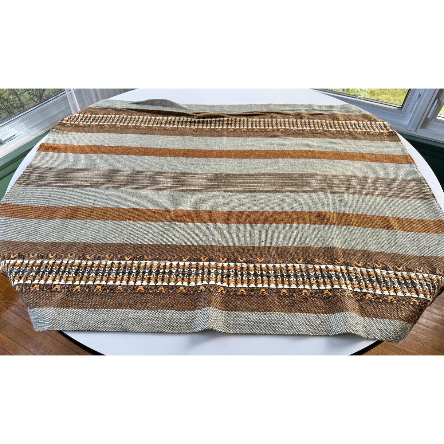 Vintage 70s curtain, brown, rust, orange, horizontal stripes