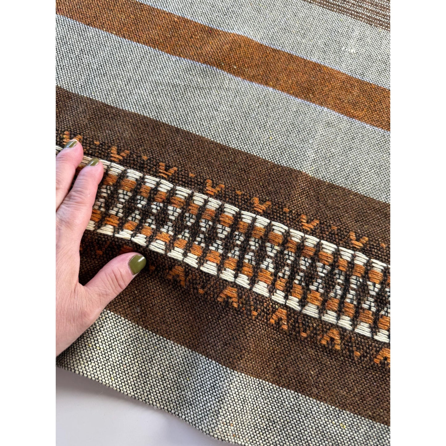 Vintage 70s curtain, brown, rust, orange, horizontal stripes