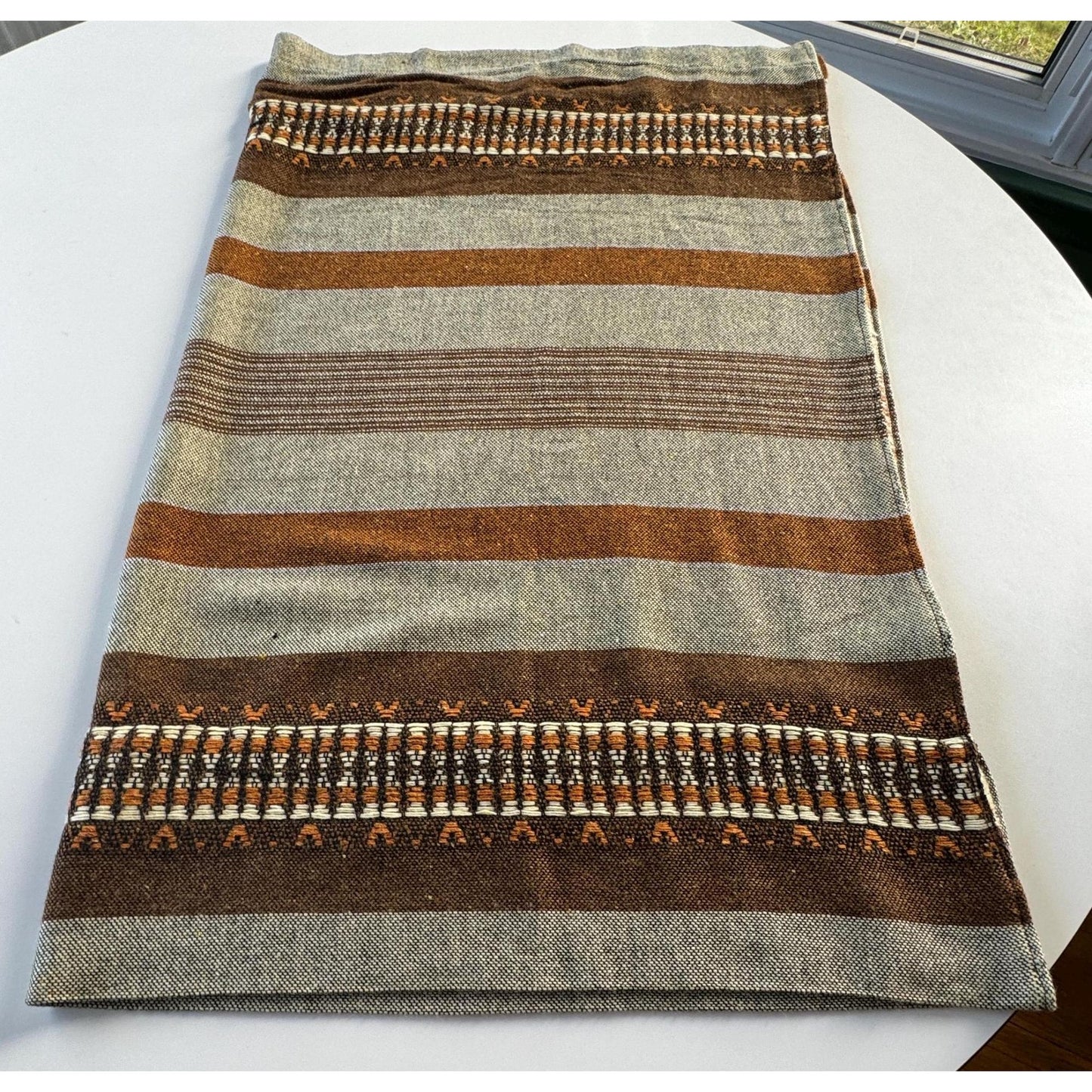 Vintage 70s curtain, brown, rust, orange, horizontal stripes