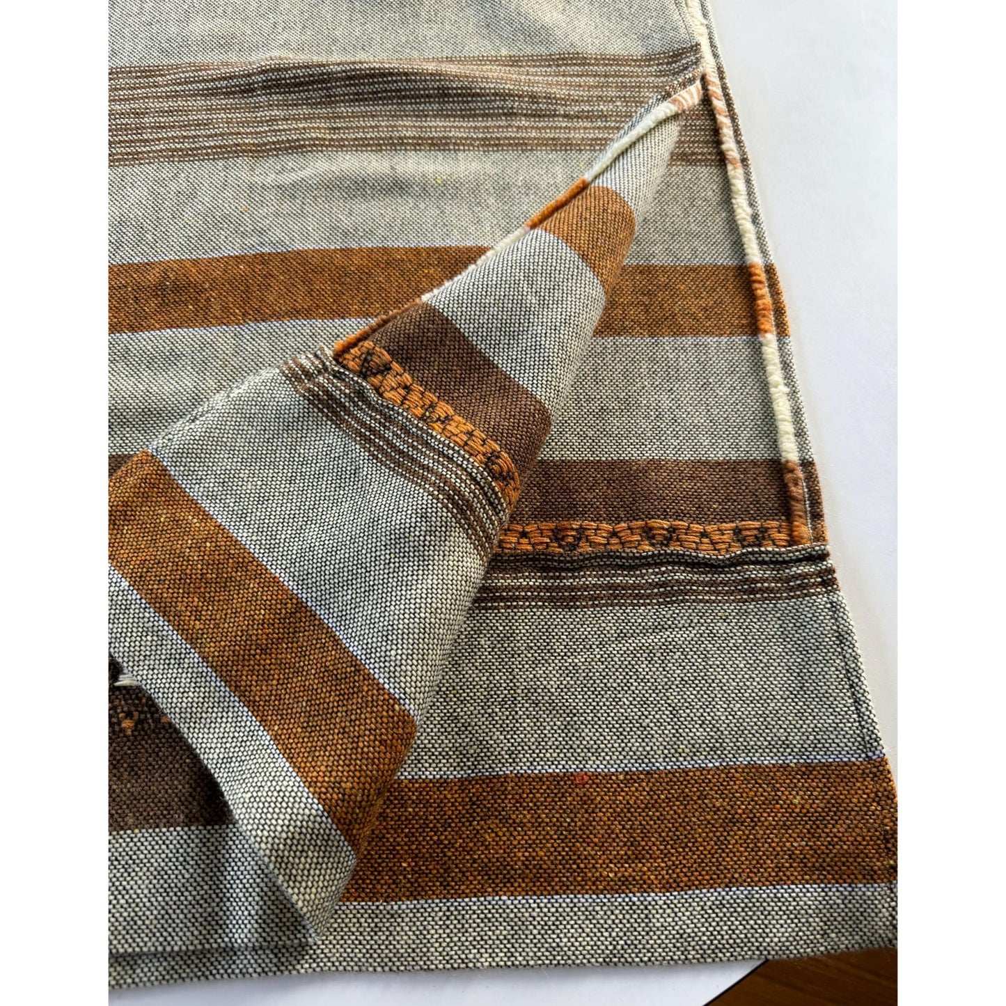 Vintage 70s curtain, brown, rust, orange, horizontal stripes