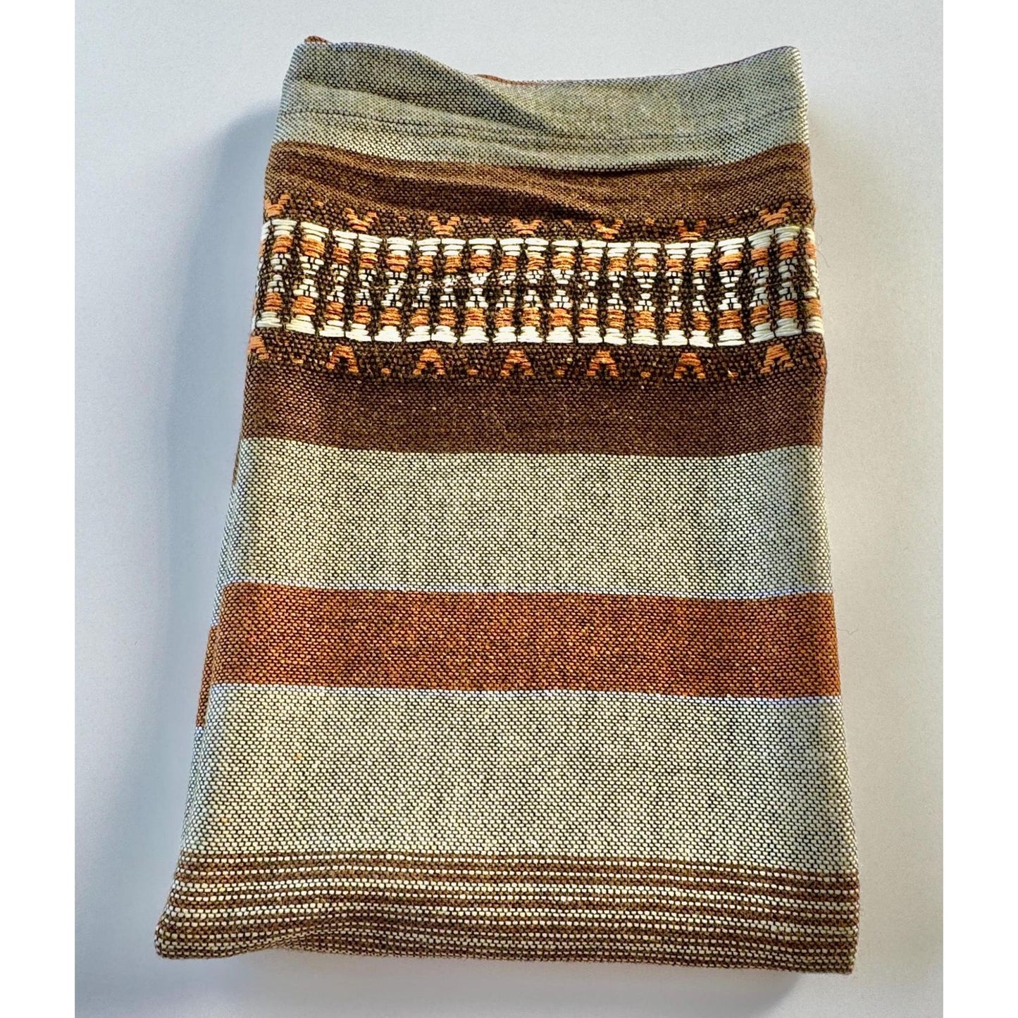 Vintage 70s curtain, brown, rust, orange, horizontal stripes