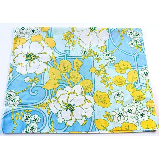 Vintage 1970s single pillowcase, geometric and floral, Tex-Made