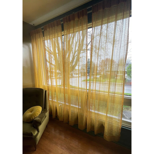 Vintage 70s pleated curtain, orange stripes