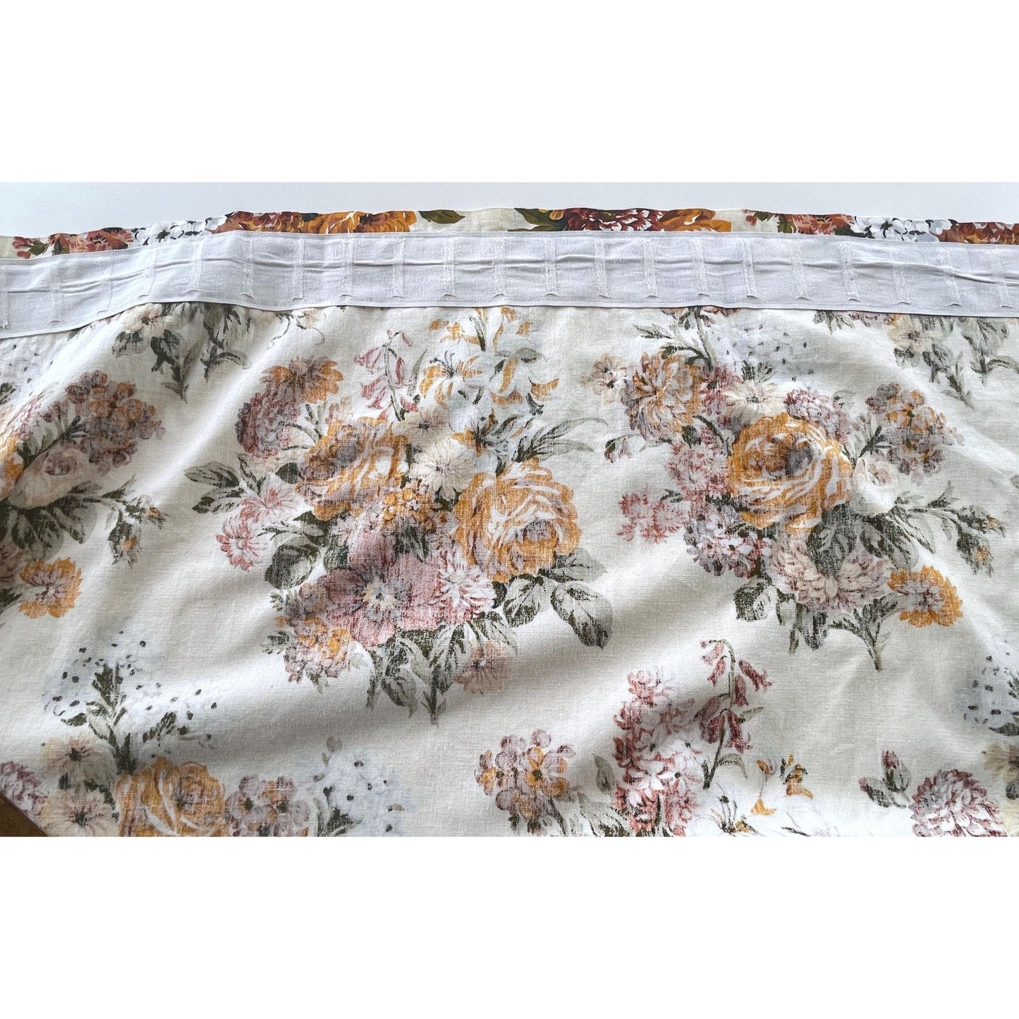 Vintage 60s pleated curtain, bold yellow orange flowers