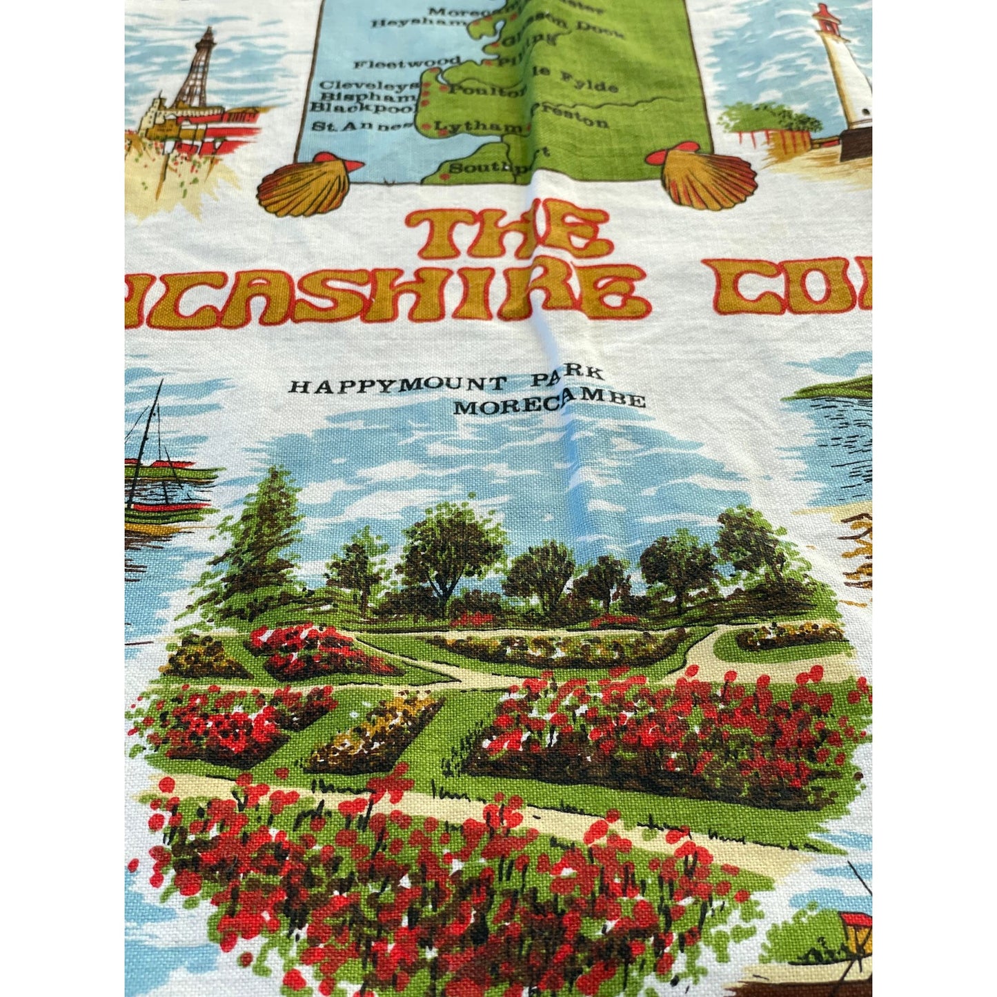 Vintage Lancashire Coast tea towel, Vista 100% cotton