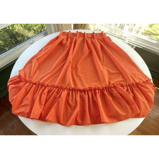 Vintage 70s pleated curtain, orange ruffled panel
