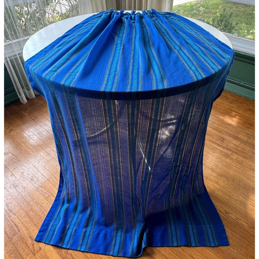 Vintage 70s pleated curtain, blue and green stripes