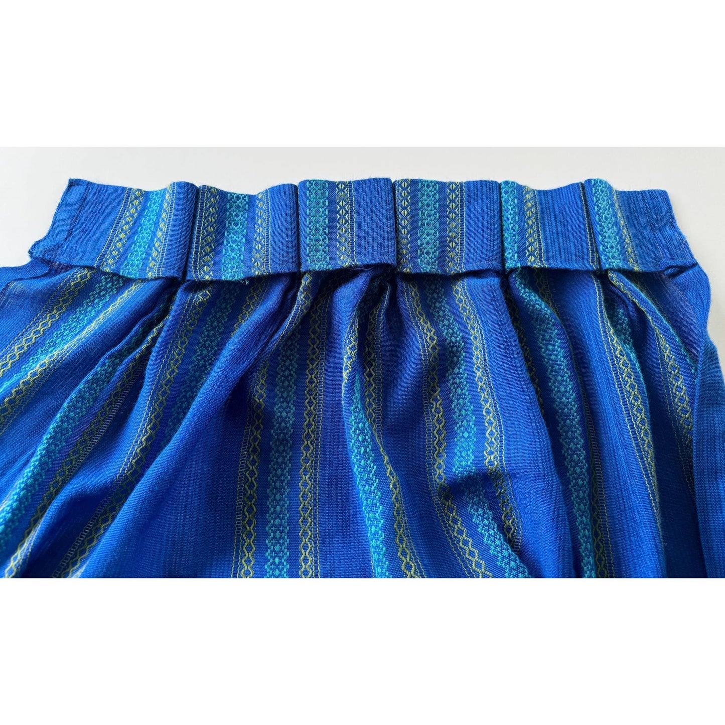 Vintage 70s pleated curtain, blue and green stripes