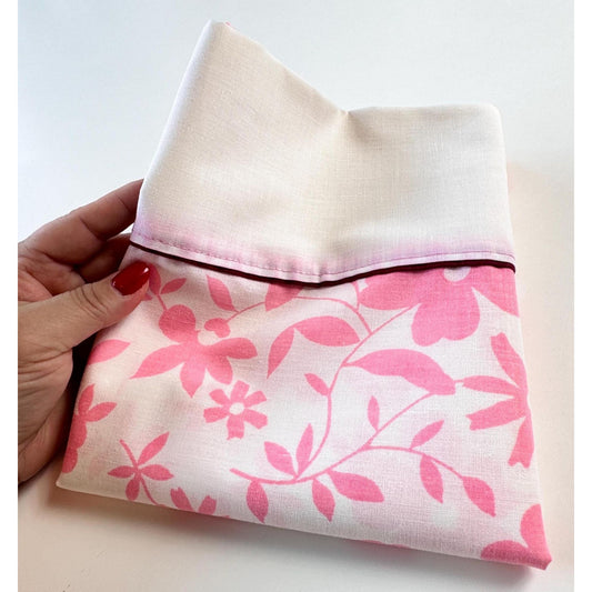 Vintage 70s pillowcase, pink daisy floral, Wabasso