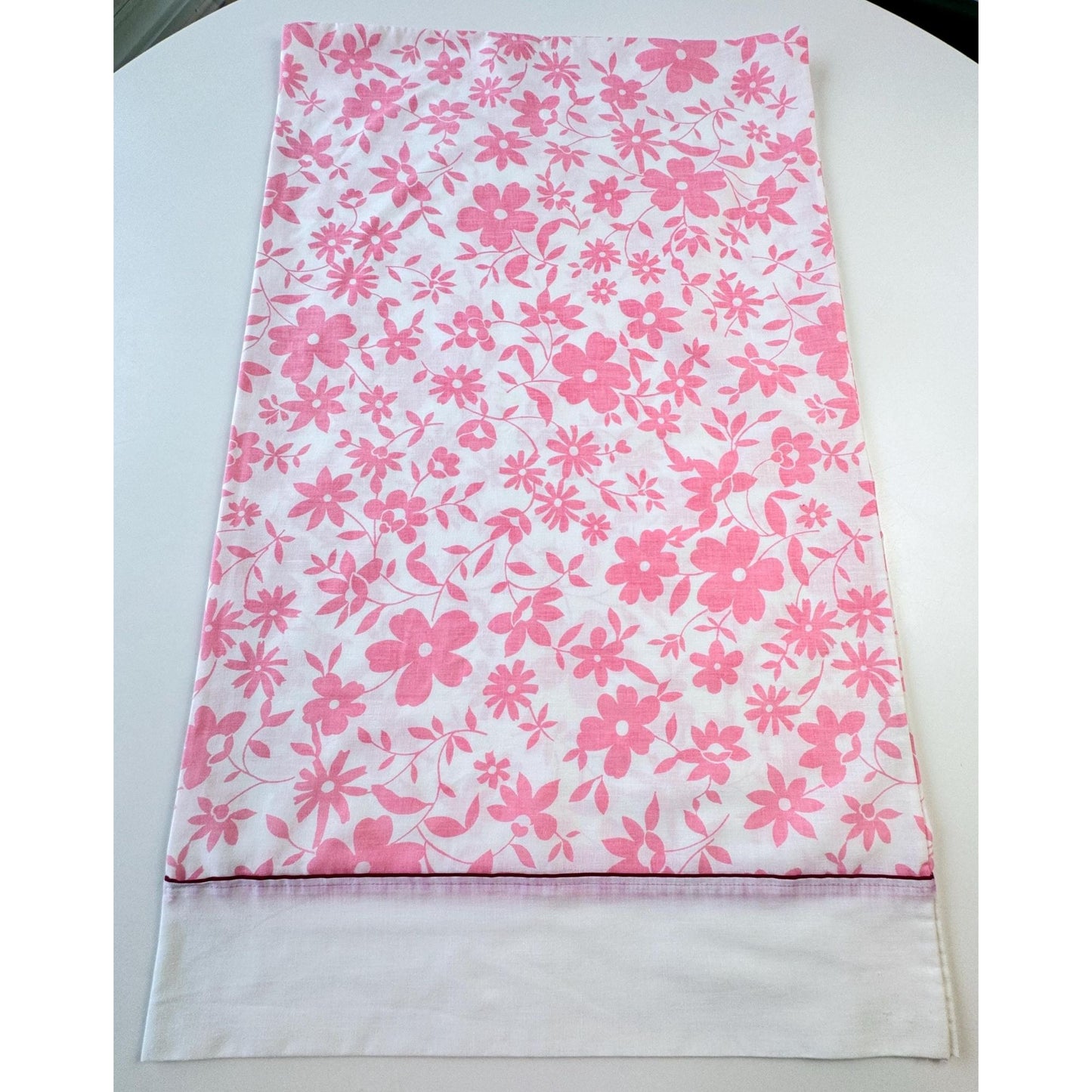 Vintage 70s pillowcase, pink daisy floral, Wabasso