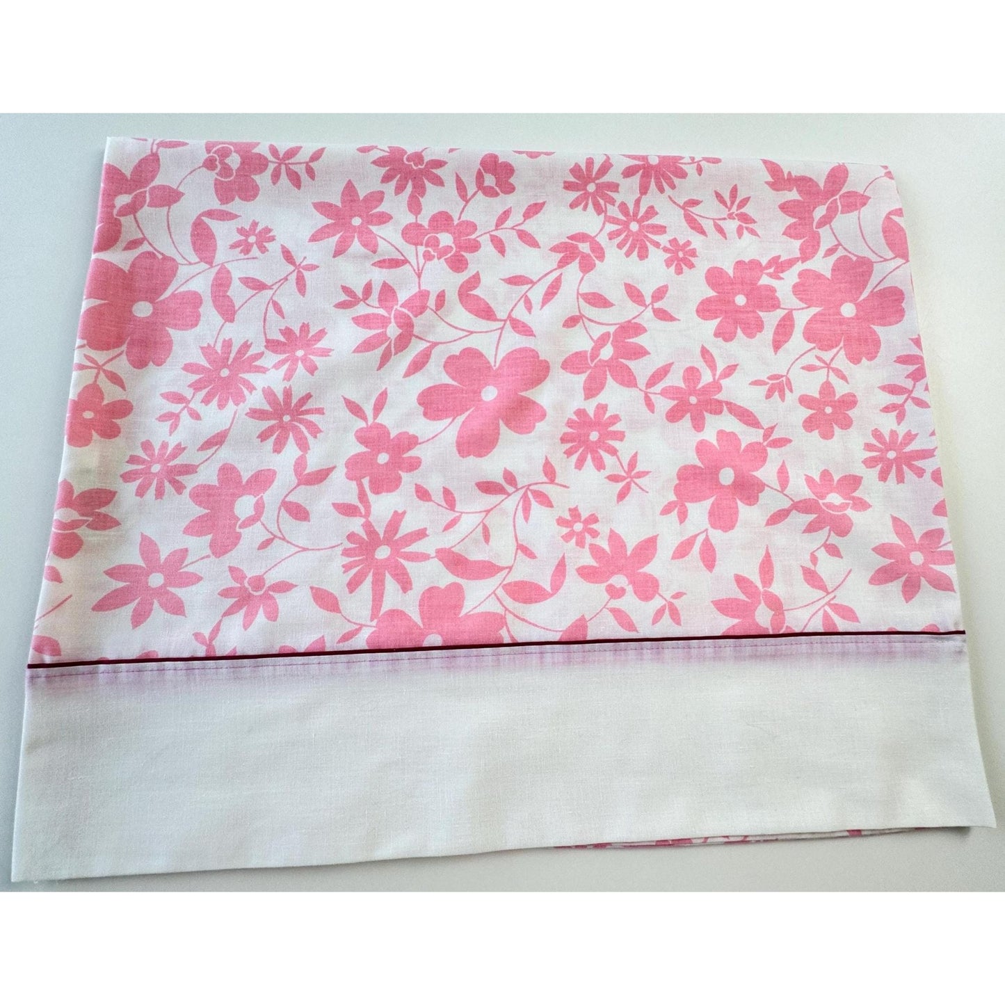 Vintage 70s pillowcase, pink daisy floral, Wabasso