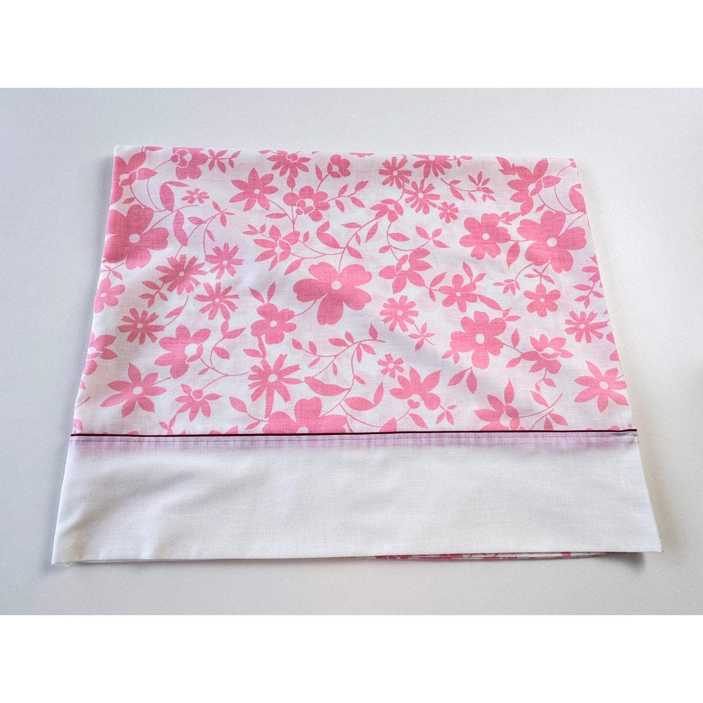 Vintage 70s pillowcase, pink daisy floral, Wabasso