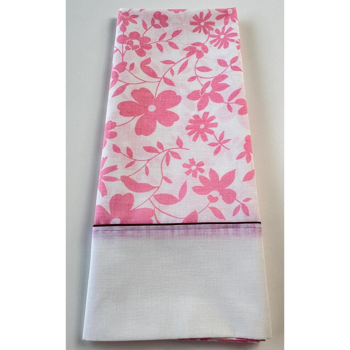 Vintage 70s pillowcase, pink daisy floral, Wabasso