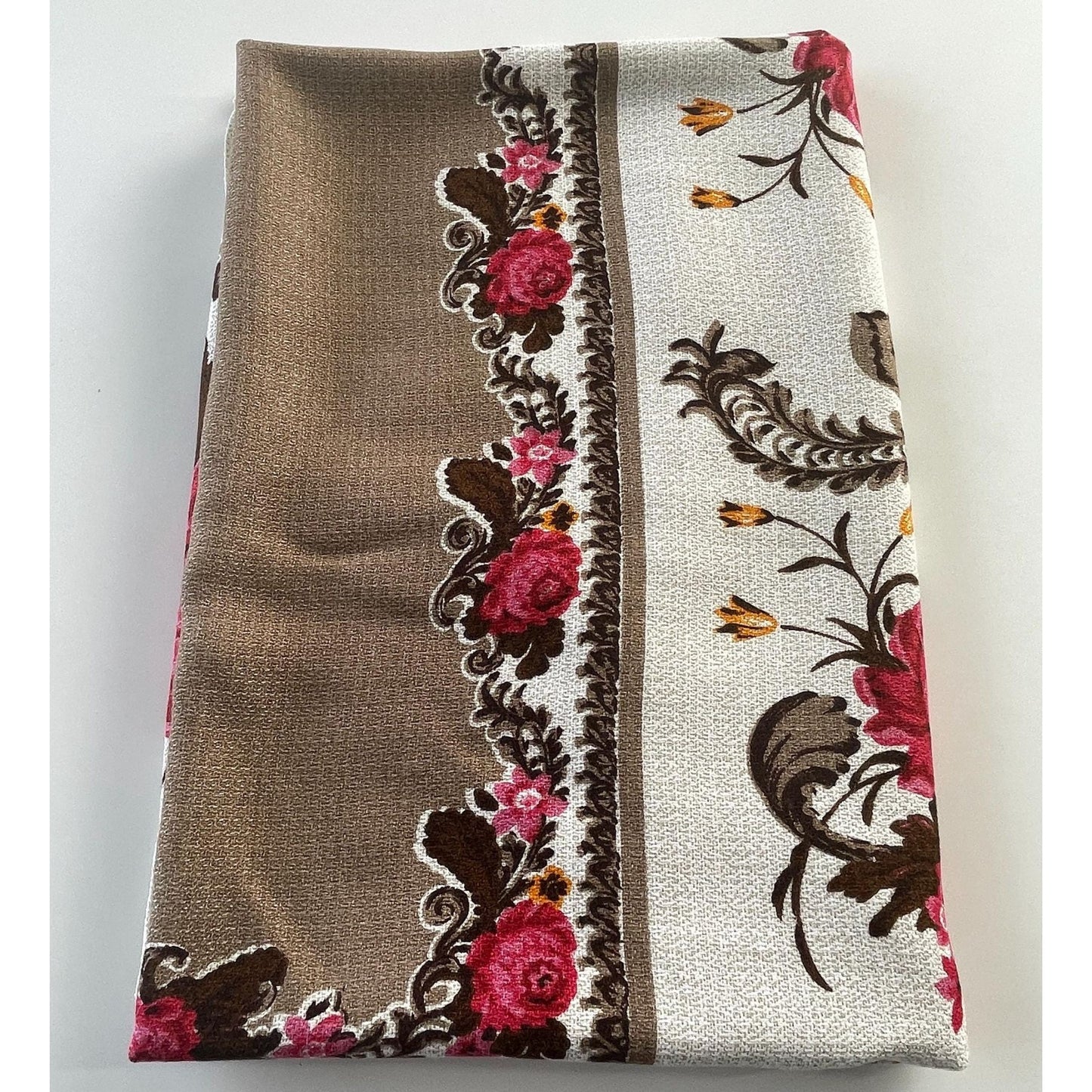 Vintage 70s floral tablecloth, rectangle, pink flowers
