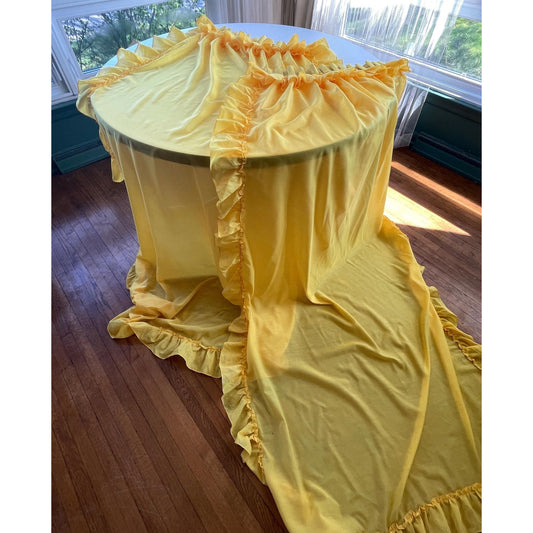 Vintage 70s pleated curtain, yellow sheer ruffled panel